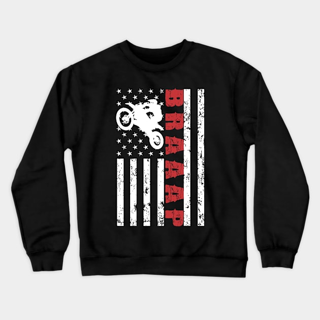 Motocross American Flag - US Sports Crewneck Sweatshirt by Pannolinno